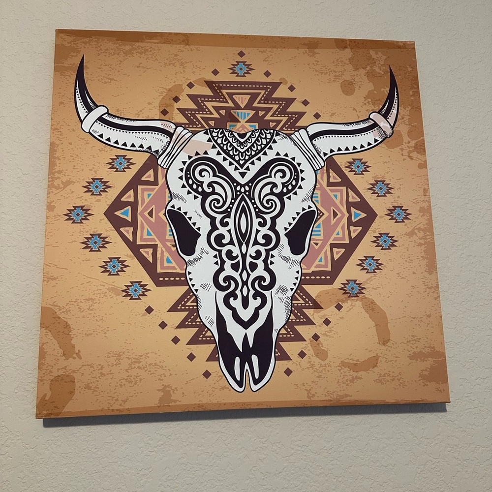 Tribal Bull Skull Wall Art in Brown and Black